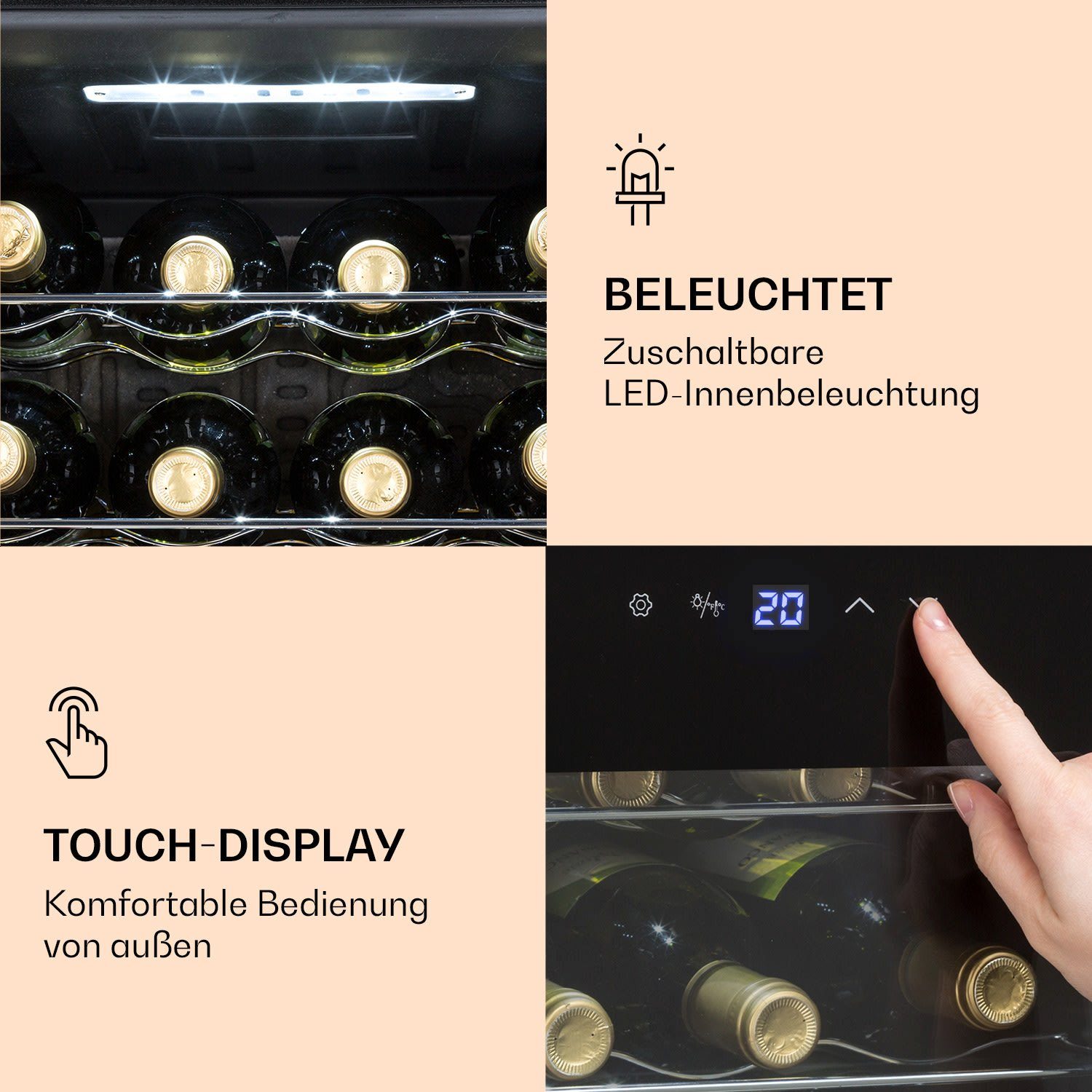 Klarstein Weinkühlschrank Ultimo 20 Uno, für 20 Standardflaschen á 0,75l,Wein Flaschenkühlschrank Weintemperierschrank Weinschrank Kühlschrank