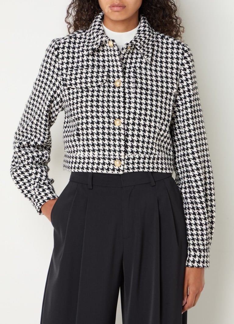 Jachetă cropped Houndstooth NIKKIE Enon din amestec de lână