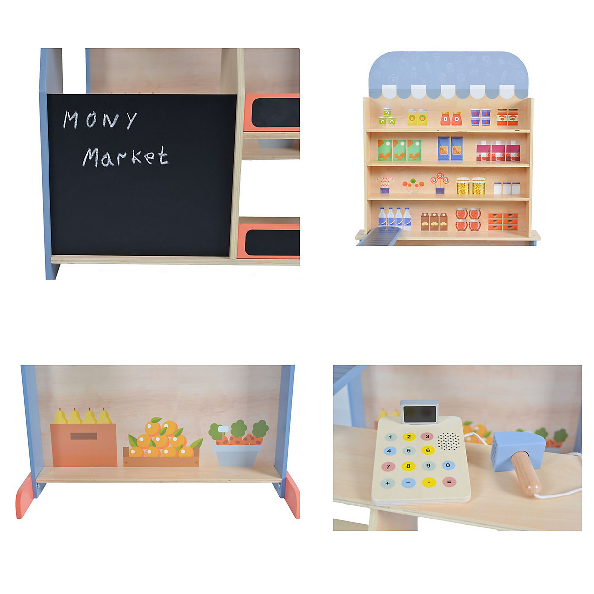 Kinder Kaufladen 4426 Holz, Supermarkt, Tafel, Tasche, Kasse mit Scanner Kaufladen