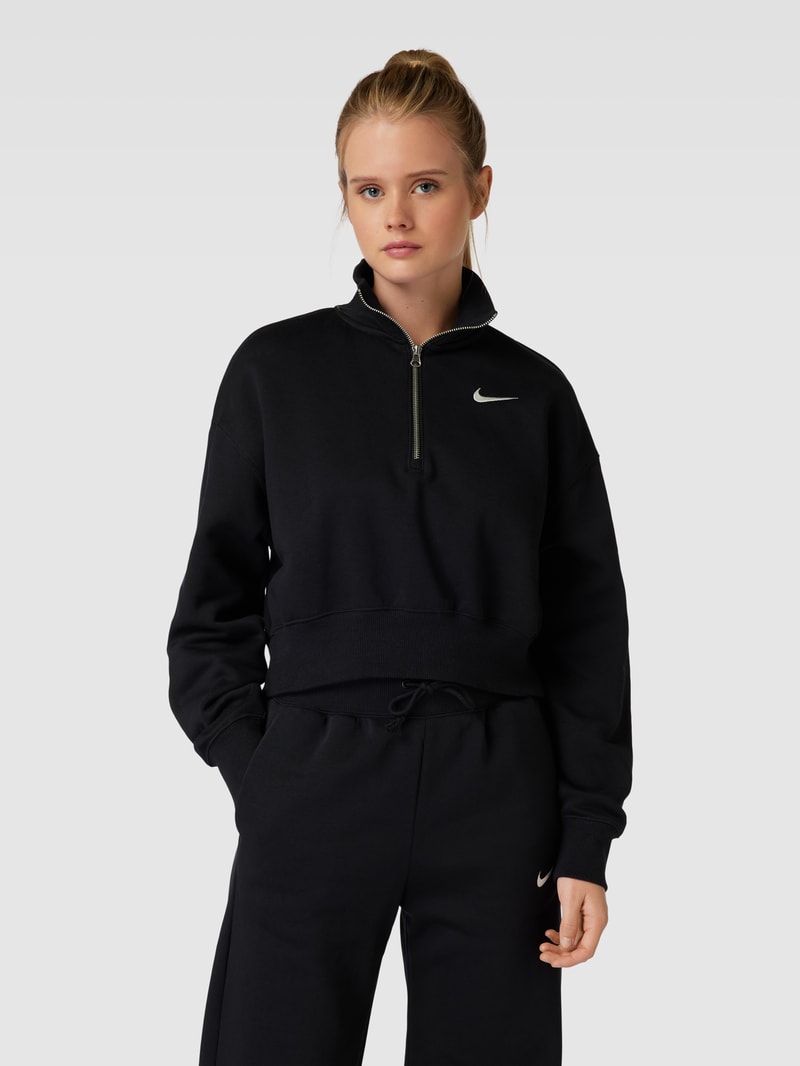Cropped Sweatshirt mit kurzem Reißverschluss in schwarz