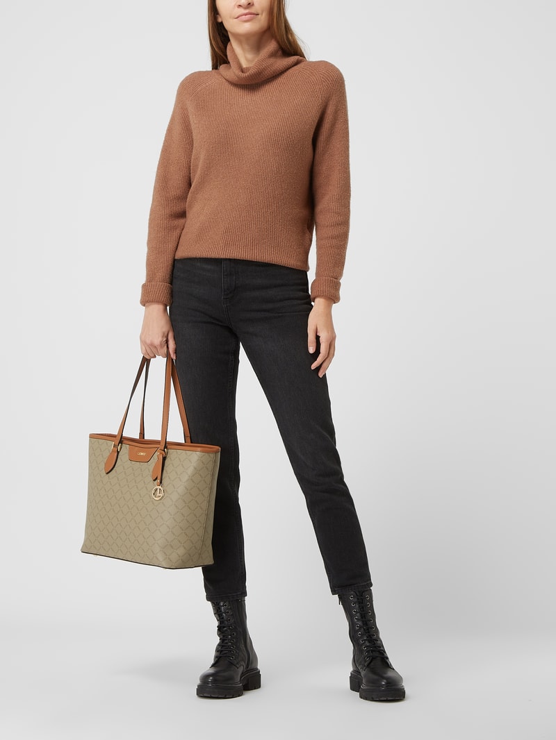 Shopper mit Logo-Muster in taupe