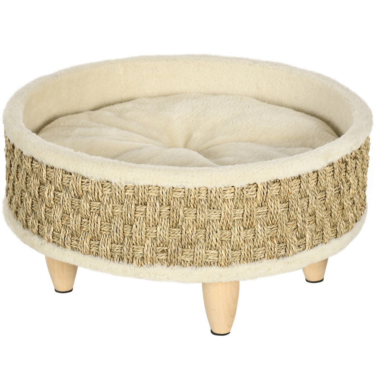 PawHut Hundebett, Erhöhtes Hundeliege mit Kissen, Katzenbett, Haustierbett, Rund