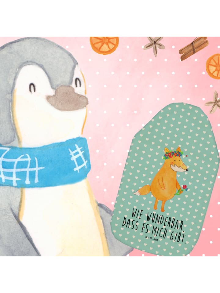 Mr. & Mrs. Panda Wärmflasche Fuchs Blumen mit Spruch in Türkis Pastell günstig kaufen onesize