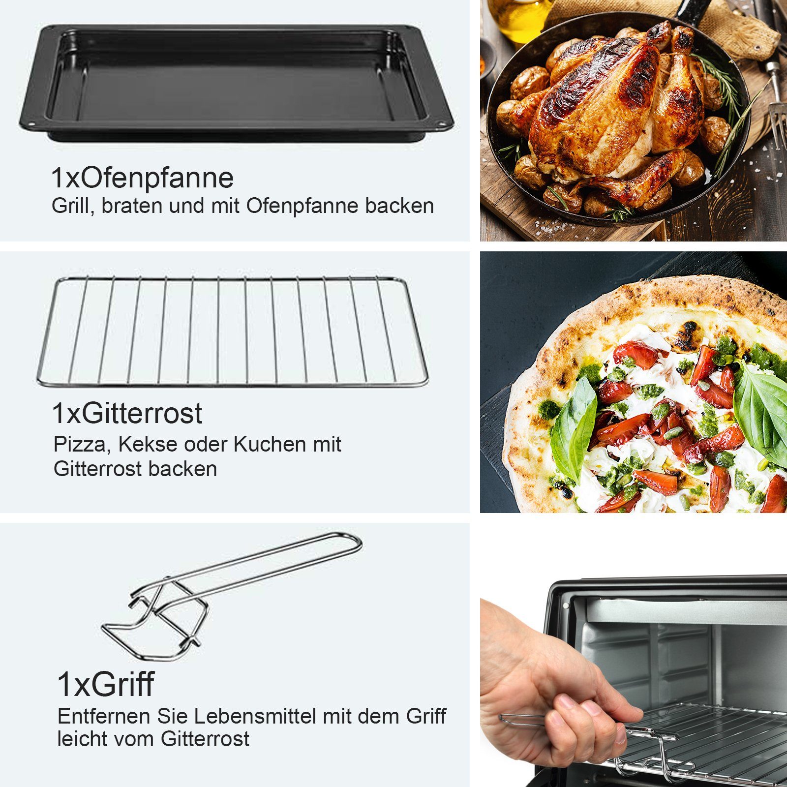 Jago Minibackofen mit 30/48/60L 1600/2000W Grill Mini Ofen Toastofen Pizzaofen