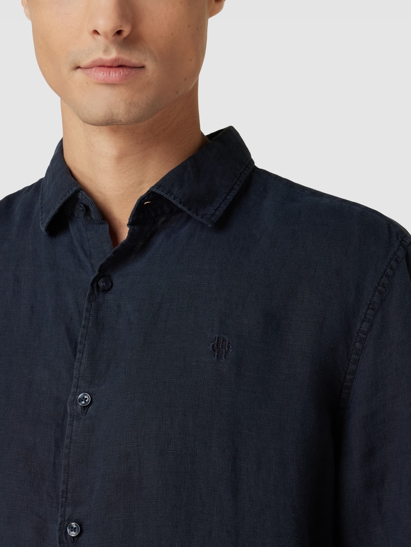 Freizeithemd mit Label-Stitching in dunkelblau