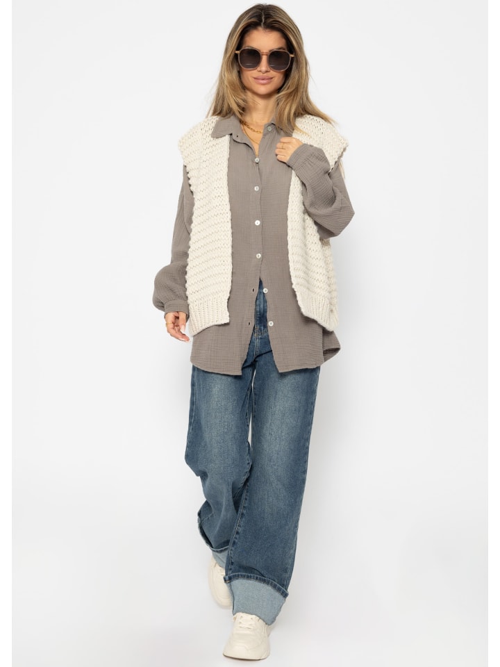 SASSYCLASSY Musselin Bluse im Regular Fit in Taupe günstig kaufen