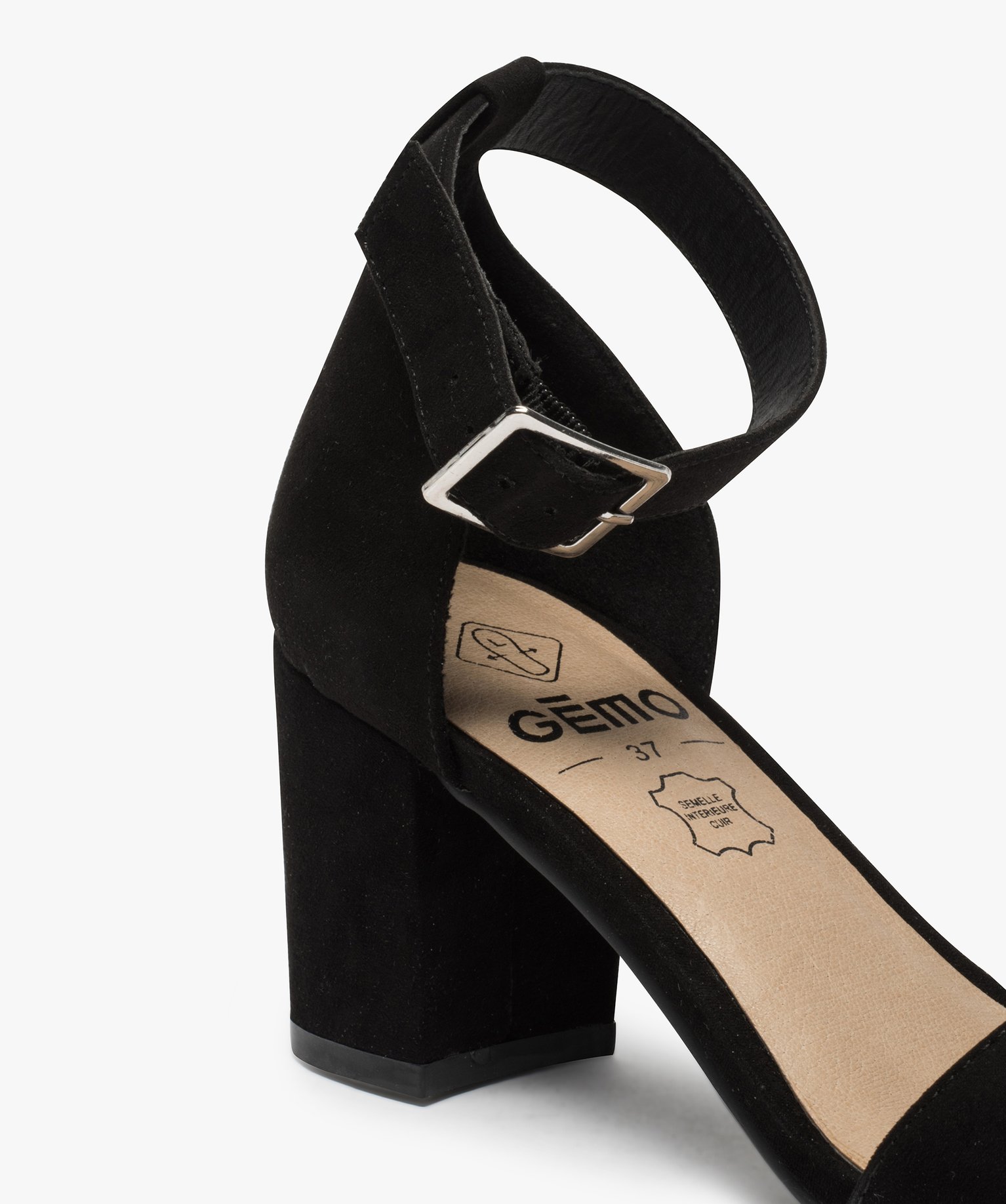 Sandales femme à talon unies coupe spéciale pied large noir | GEMO