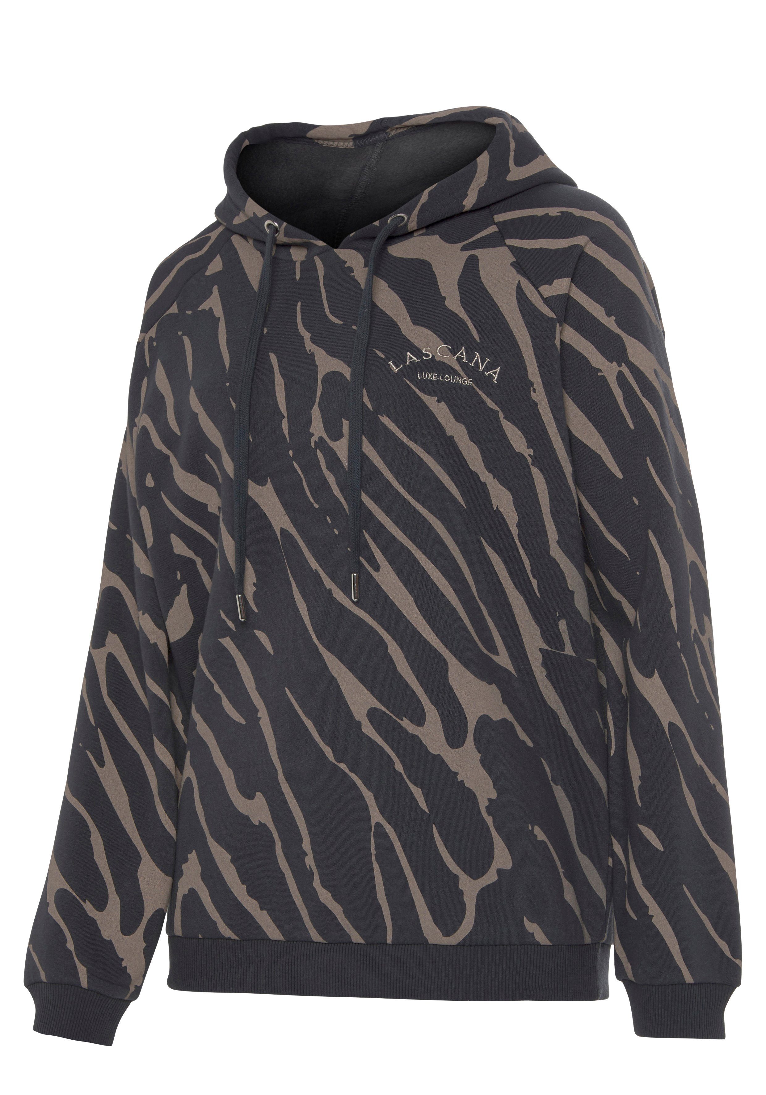 LASCANA Kapuzensweatshirt -Hoodie-Sweatshirt mit Kapuze mit Zebramuster, Loungeanzug