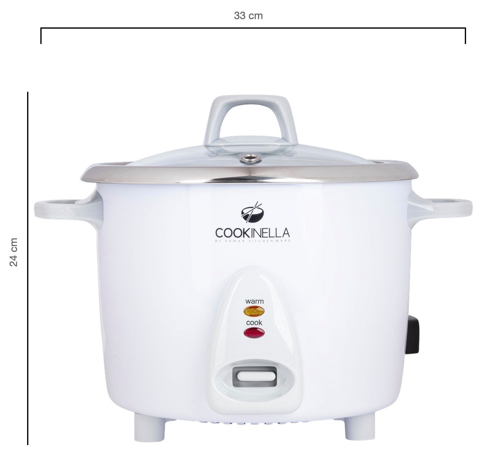 KeMar Kitchenware Reiskocher KRC-300 Cookinella, 700 W, Innentopf aus Edelstahl, Glasdeckel, Bambuslöffel