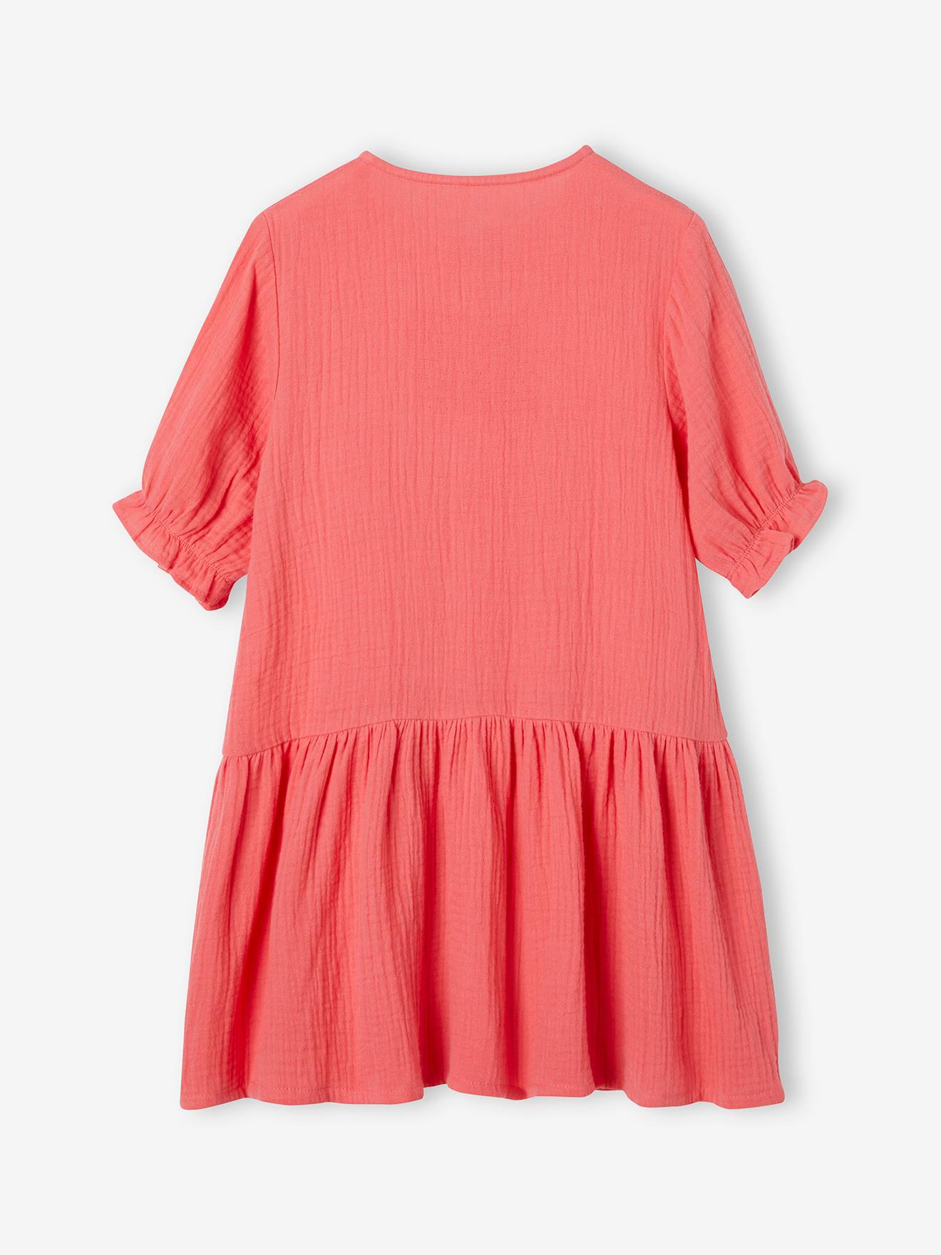 Vertbaudet Mädchen Kleid mit Knopfleiste - rot