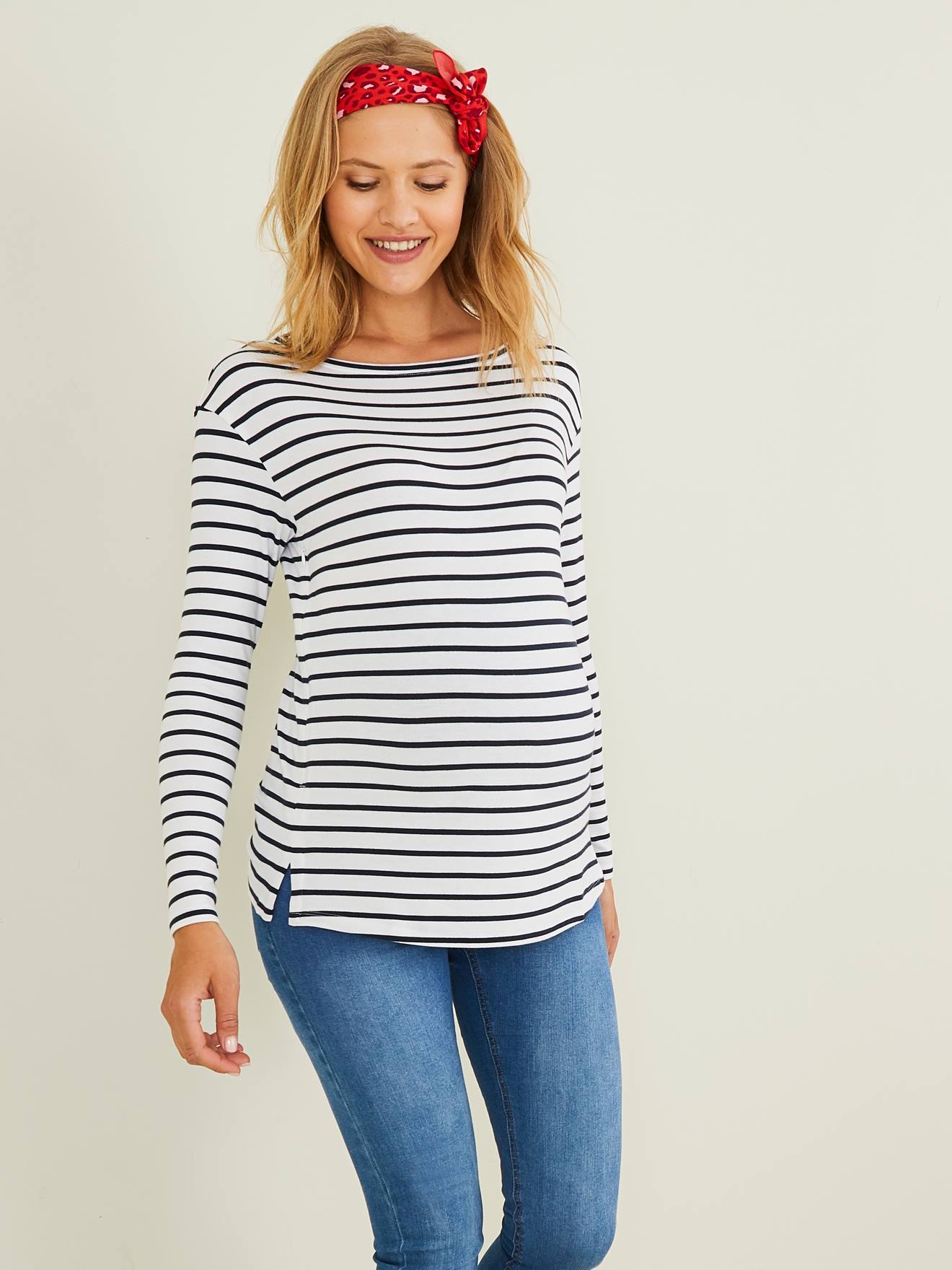 Vertbaudet Shirt in Wickelform, Schwangerschaft & Stillzeit Oeko-Tex - weiß/blau gestreift