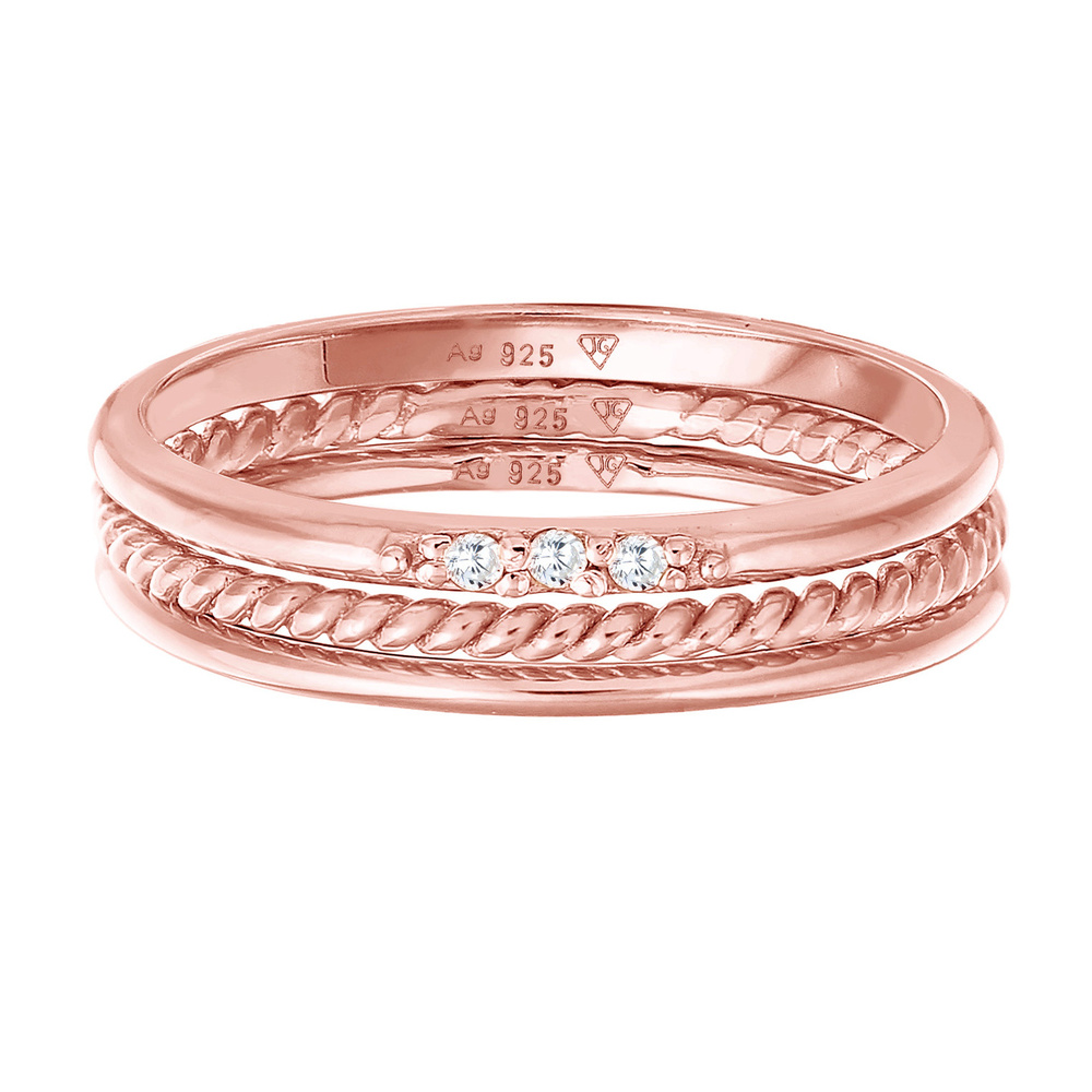 Elli Elli Bague Femmes Empilement Basique Set de 3 avec Cristaux de Zirconium en Argen Bague
