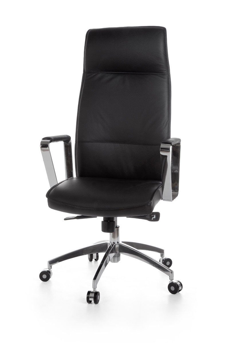 Amstyle Drehstuhl SPM1.137 (Echtleder Schwarz, Bürostuhl XXL 120 kg Modern), Schreibtischstuhl Drehbar, Chefsessel mit Armlehne