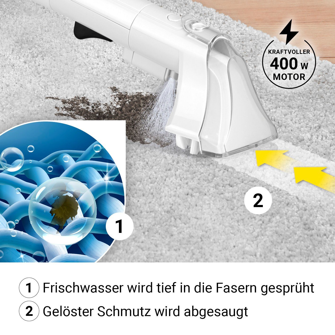 N8WERK Nass-Trocken-Sauger Waschsauger Teppichreiniger Portable Clean, 400 W, Saugwischer Nasssauger Staubsauger