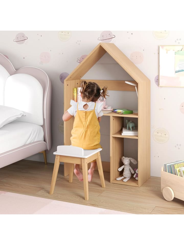 COSTWAY Schreibtisch mit Stuhl in Hausform in Gelb günstig kaufen 130 cm