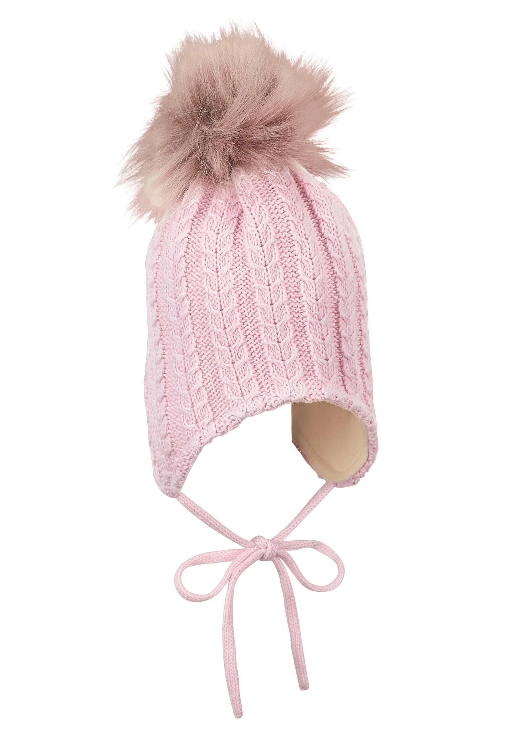 Strickmütze Baby mit Pompon und Zopfmuster