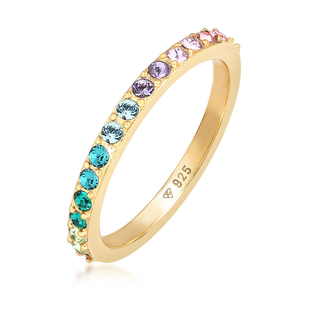 Elli Elli Bague Femmes Bande Arc-en-ciel Multicolore Élégant Tendance avec Cristaux en Bague