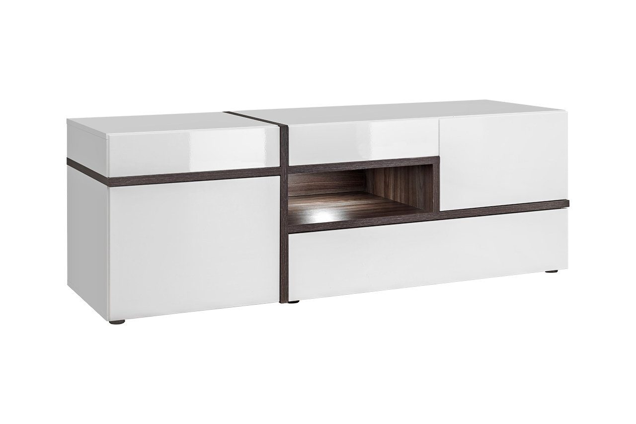 Unique Home Wohnwand Wohnwand CR mit Kommode, Grifflos mit Push To Open, LED Beleuchtung
