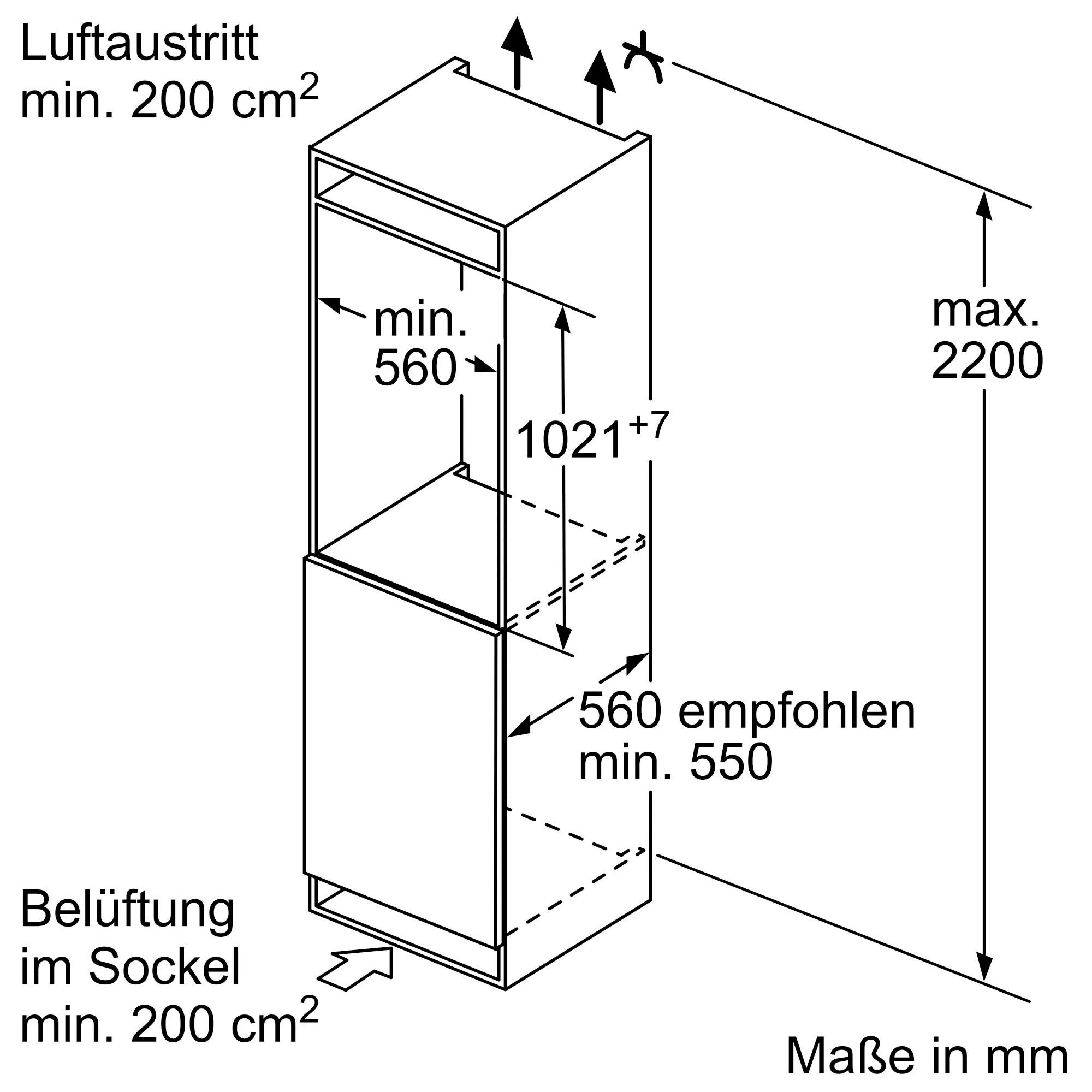 NEFF Einbaukühlschrank KI2322FE0, 102,1 cm hoch, 56 cm breit