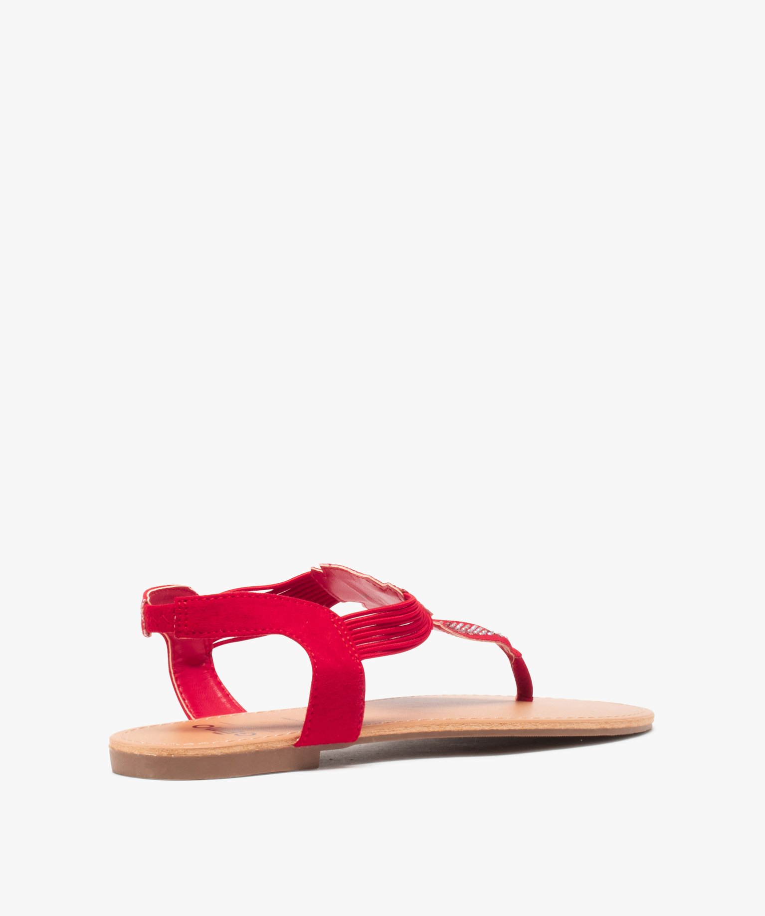 Sandales femme à entre-doigts brides élastiquées à strass rouge | GEMO