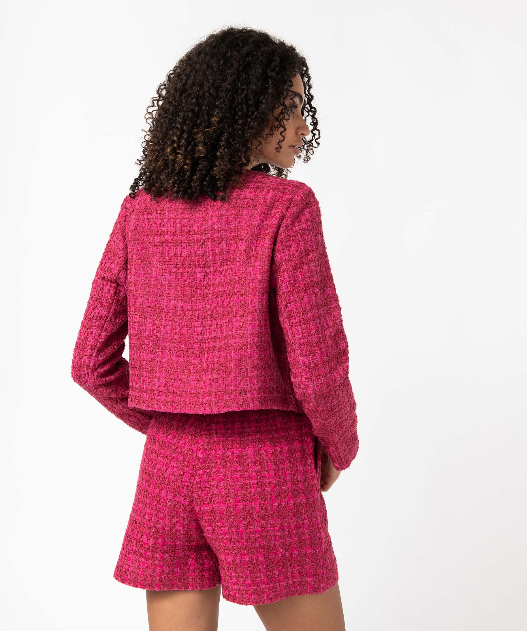 Veste femme aspect tweed coupe courte rose | GEMO