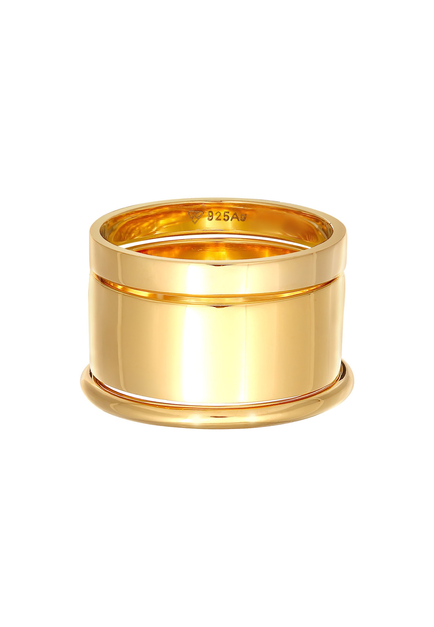 Set di 3 anelli da donna Elli in argento sterling 925 placcato oro, di diverse larghezze.