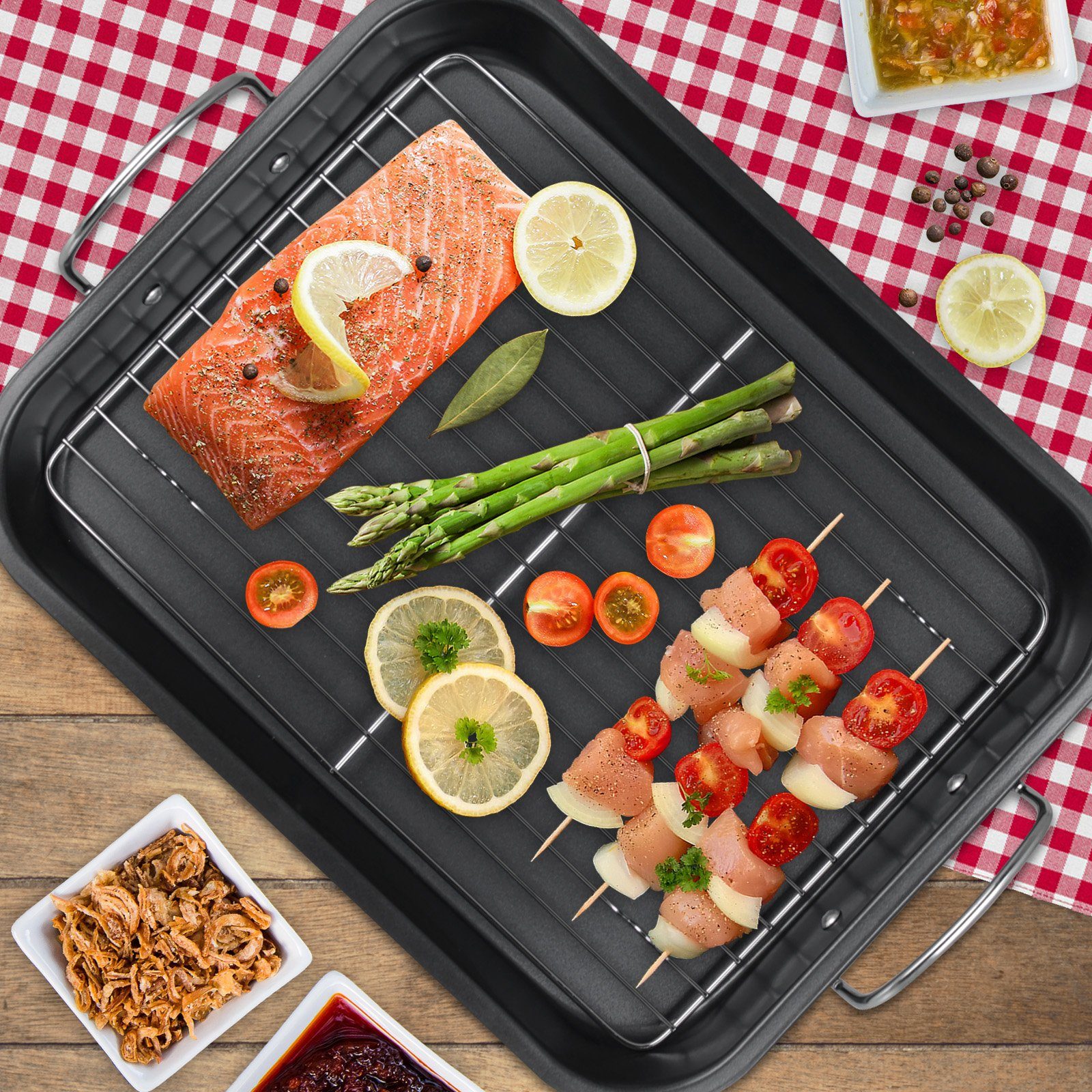 Koopman Bräter Bratform Grillrost 39x29cm Ofenform Schmortopf Multibräter, Gänsebräter Brattopf Kochgeschirr Backofen Gittereinsatz Kochtopf