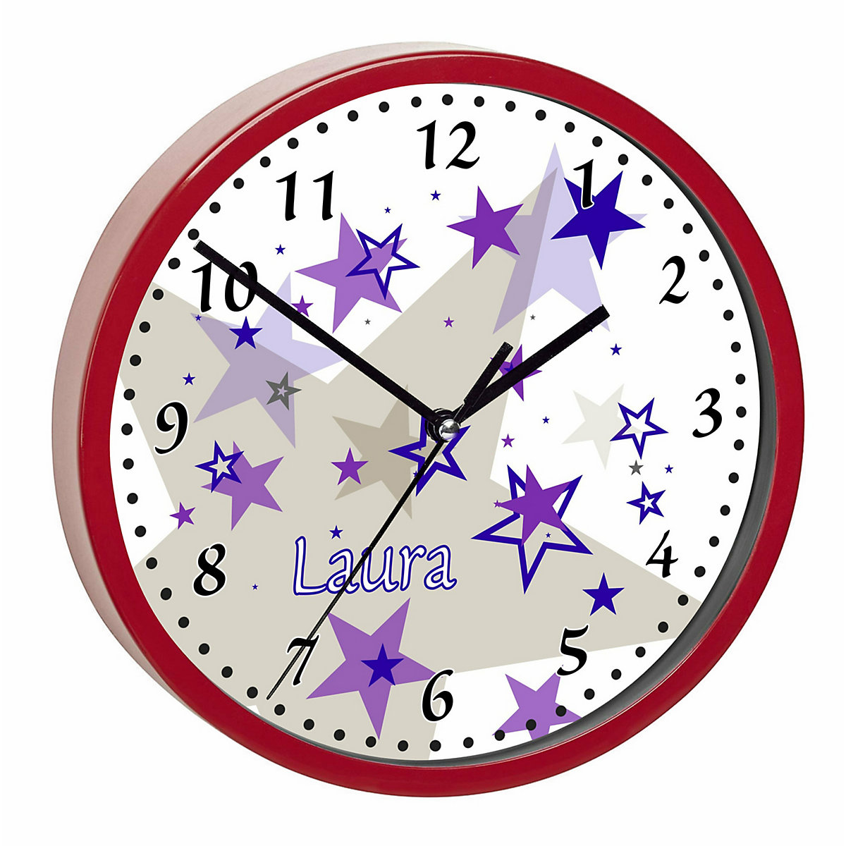 Kinder Wanduhr personalisiert mit Name Sternenhimmel Lila Grau