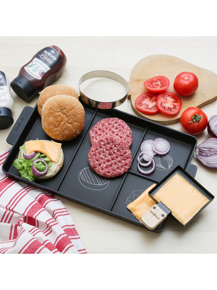 MARELIDA Cookut Burger Set 3in1 Burgerplatte/Burgerring/Pfanne 40x23cm in schwarz günstig kaufen onesize