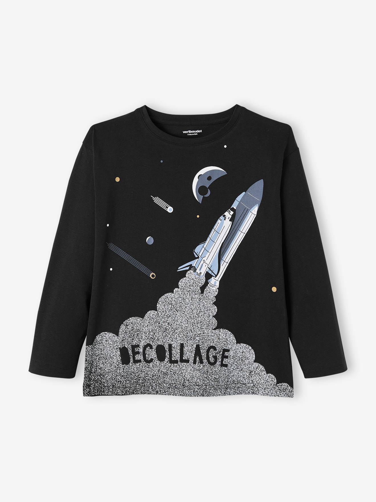 T-shirt grand motif navette spaciale garçon noir