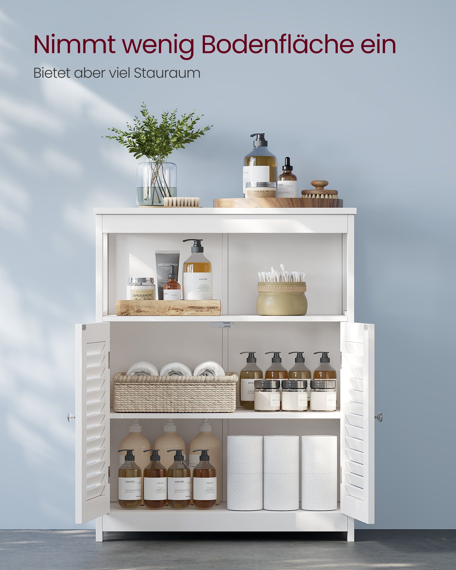 VASAGLE Badkommode Badezimmerschrank, mit offenem Fach, mit 2 Türen