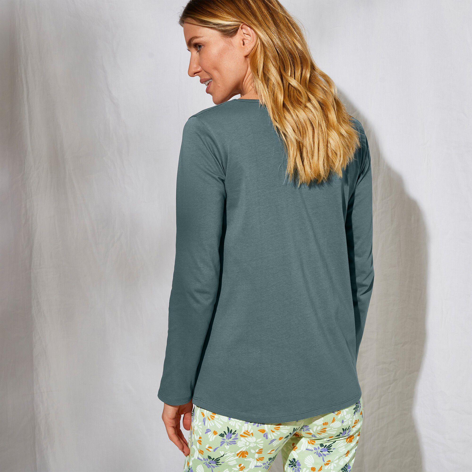 Tee-shirt pyjama manches longues imprimé placé 