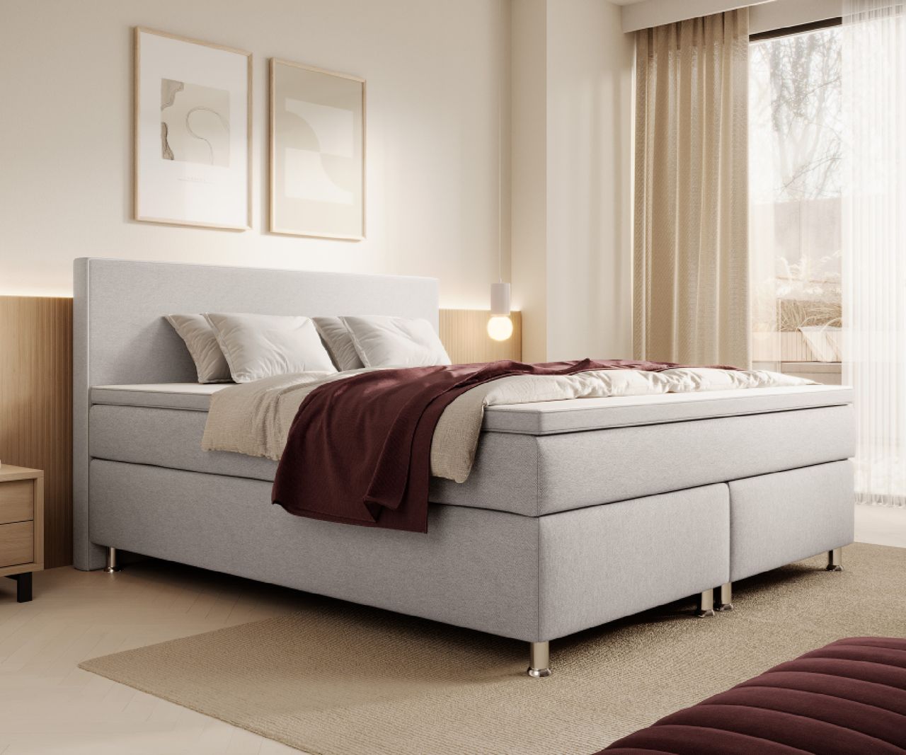 IHG Boxspringbett Gent 180x200cm Silbergrau BEZ-176626