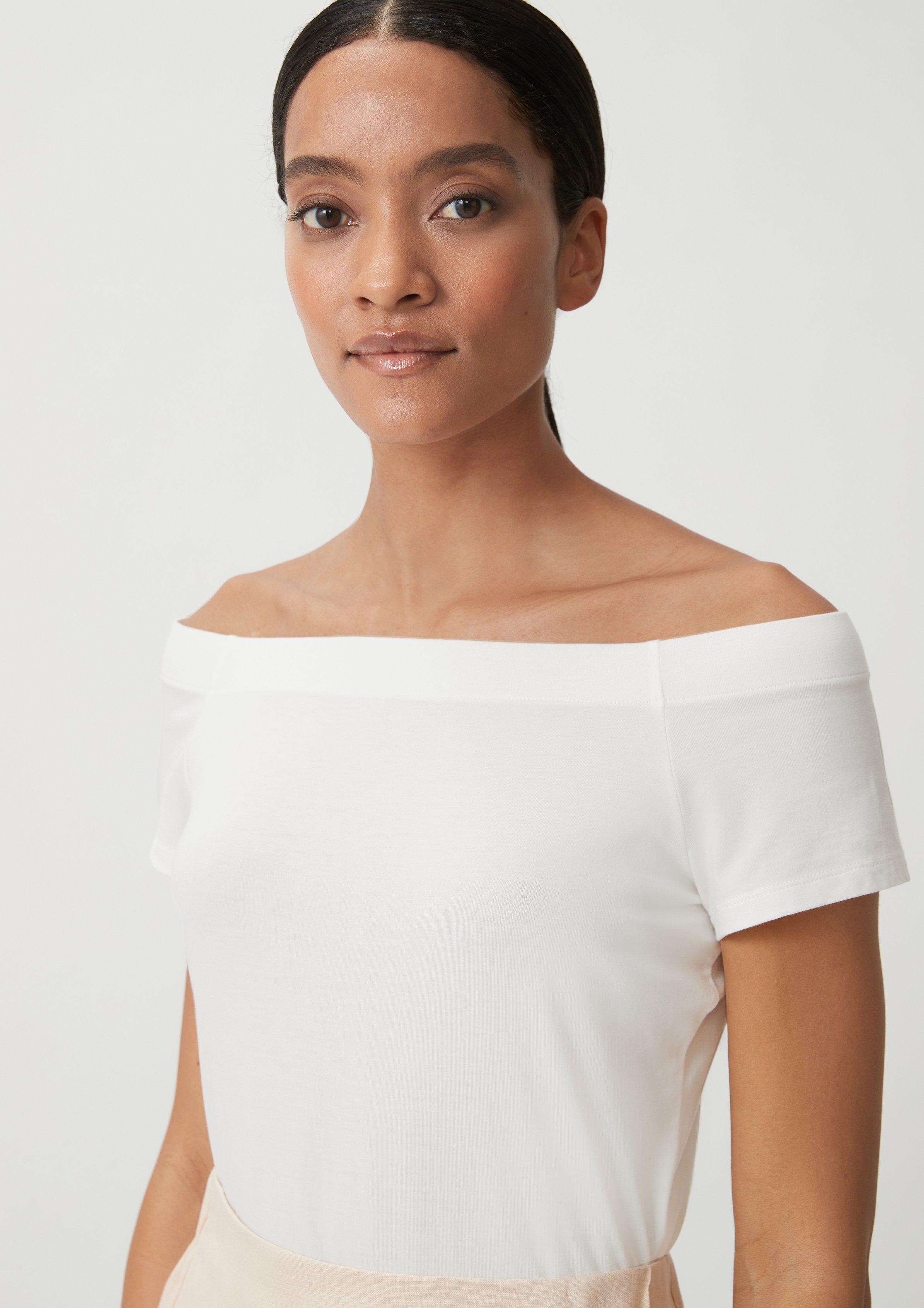 T-Shirt im Off shoulder-Look - weiß