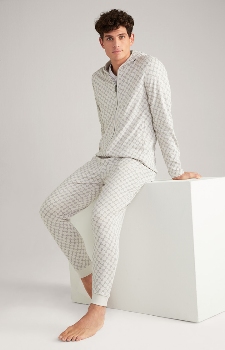 Loungewear Sweatjacke in Offwhite/Grau gemustert