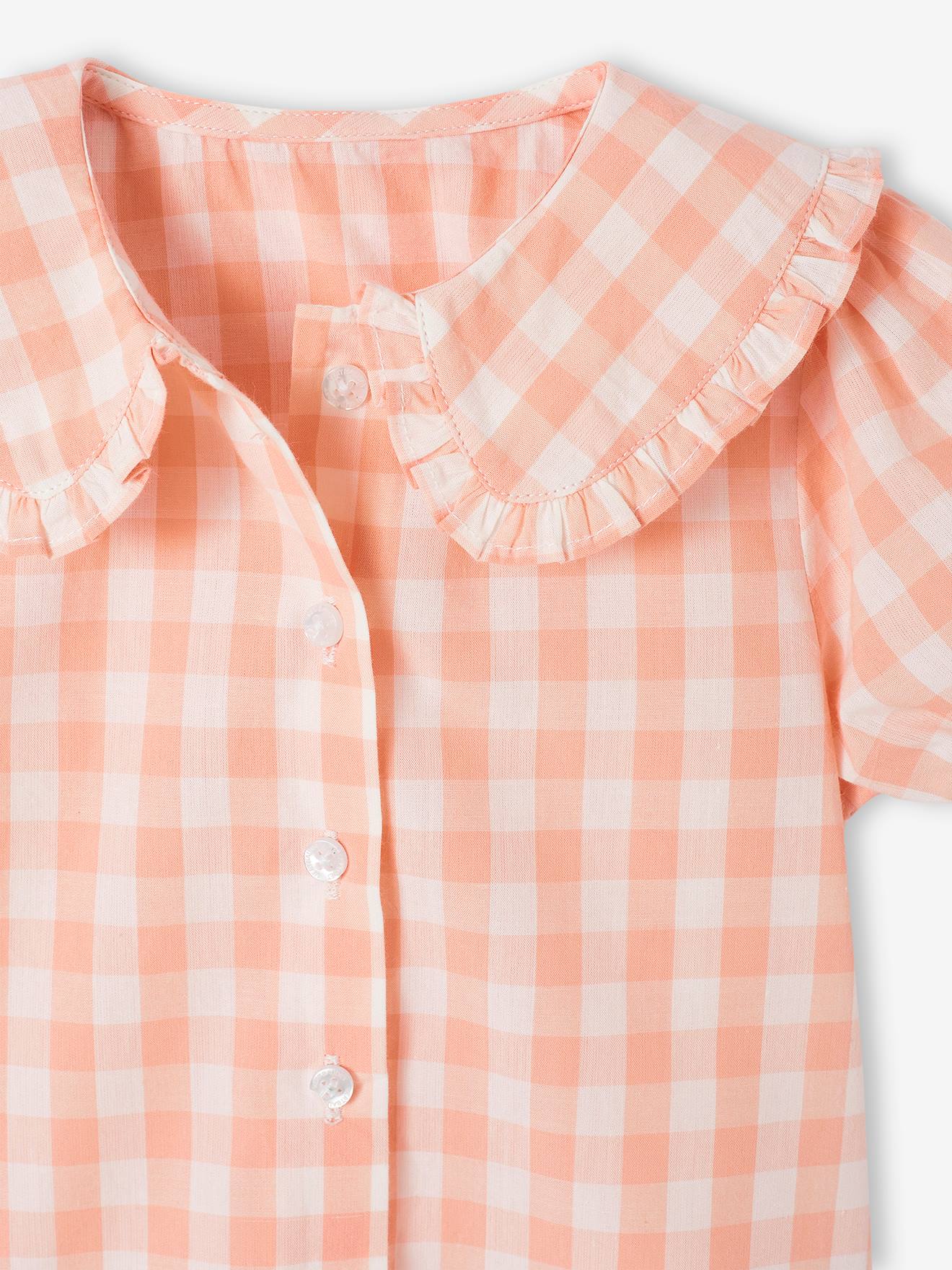 Vertbaudet Kurzärmelige Mädchen Baby Bluse - rosa kariert