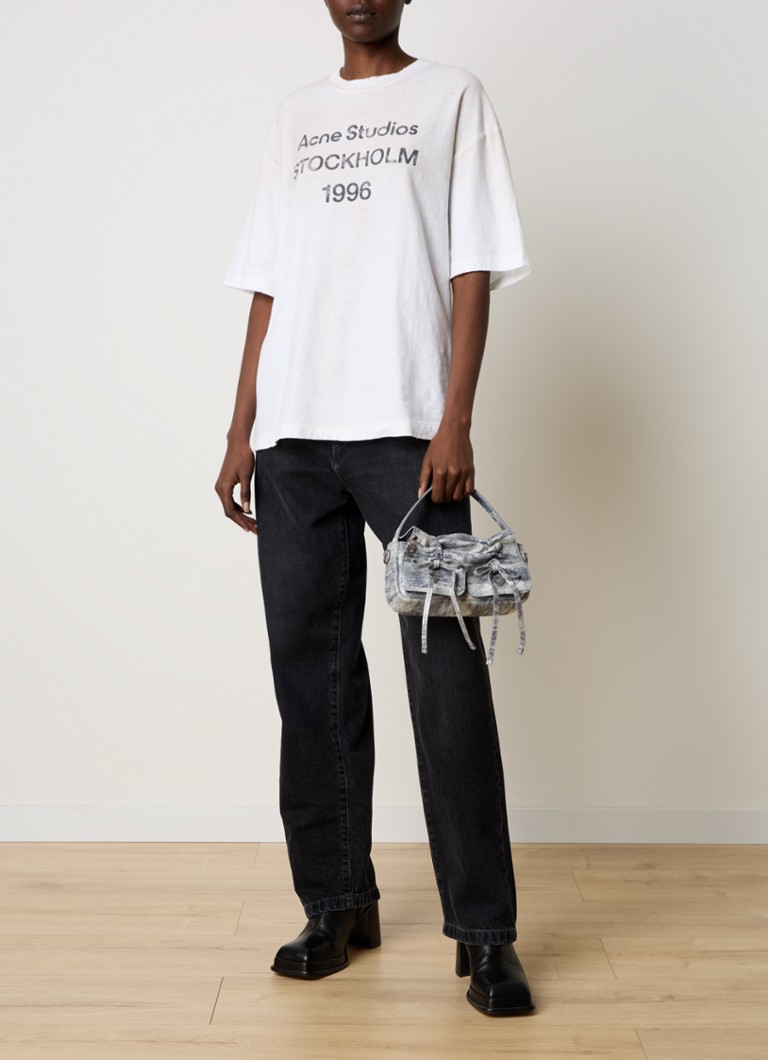 Acne Studios T-krekls ar logoprint un verwassen afwerking