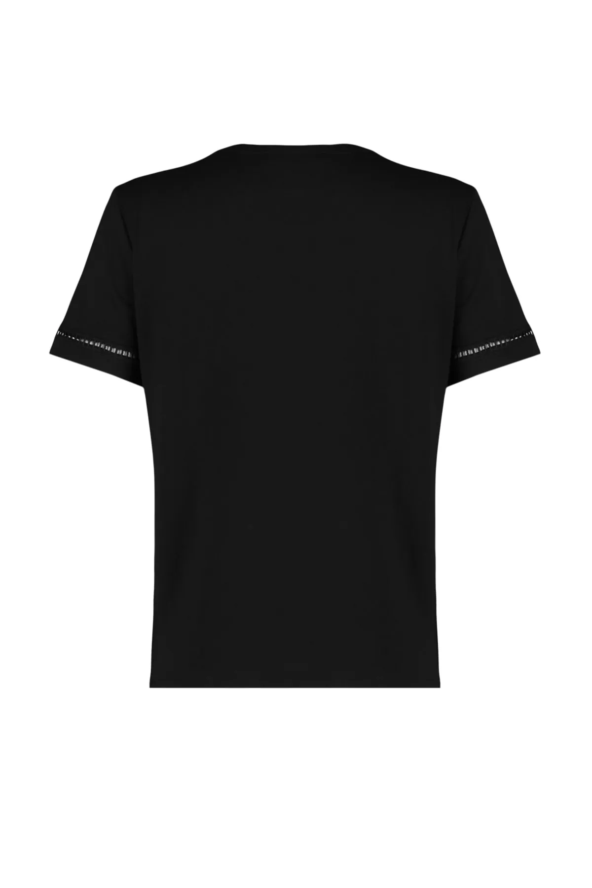 Trendyol Collection  Schwarzes Basic-Strick-T-Shirt aus 100 % Baumwolle mit Rundhalsausschnitt und Stickerei-Detail TWOSS23TS00012