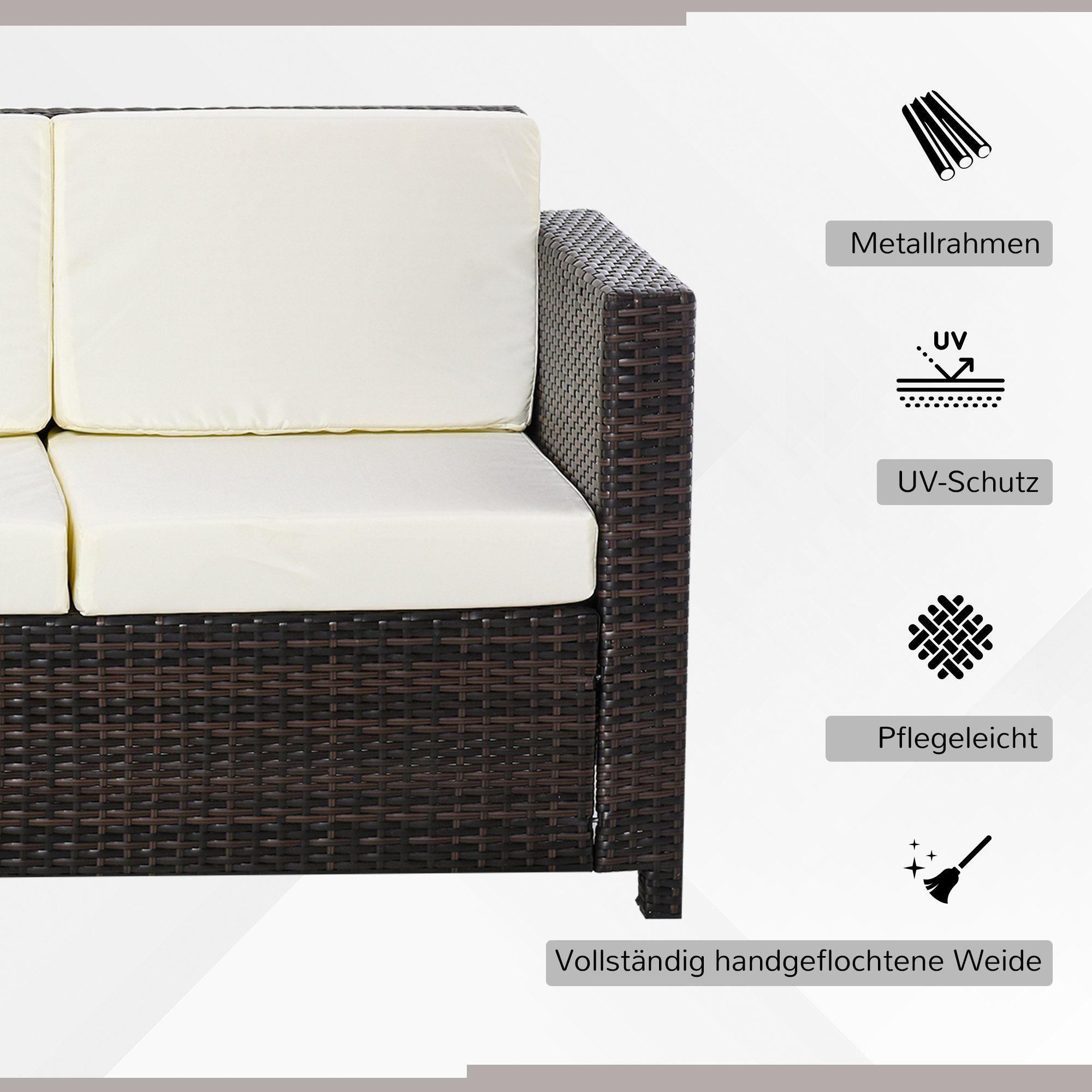 Outsunny Gartenbank 3 - Sitzer Rattansofa mit Kissen