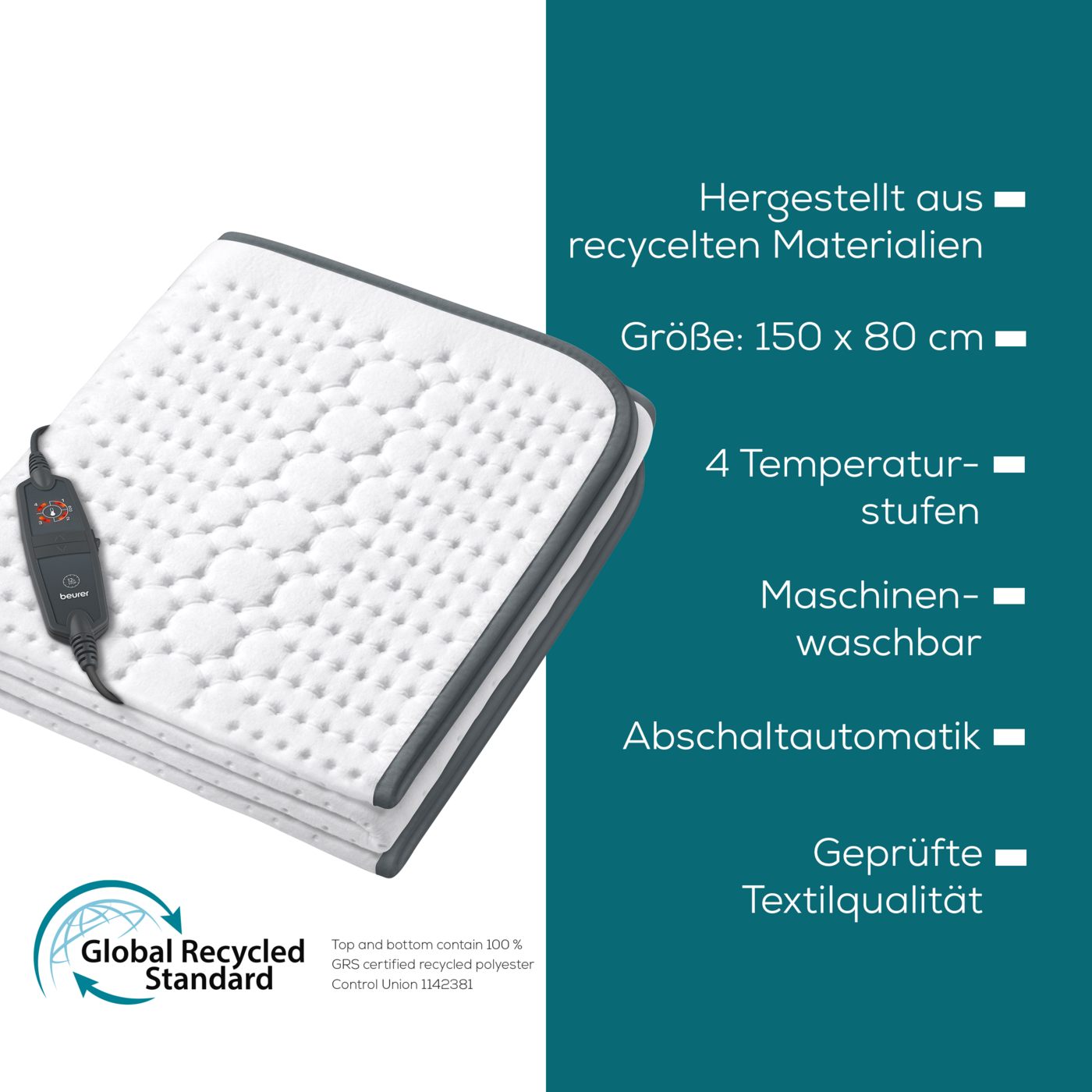 Beurer Wärmeunterbett UB 60 Green Planet-Wärmeunterbett aus der Green Planet Reihe mit 4 Temperaturstufen und Rückschaltautomatik