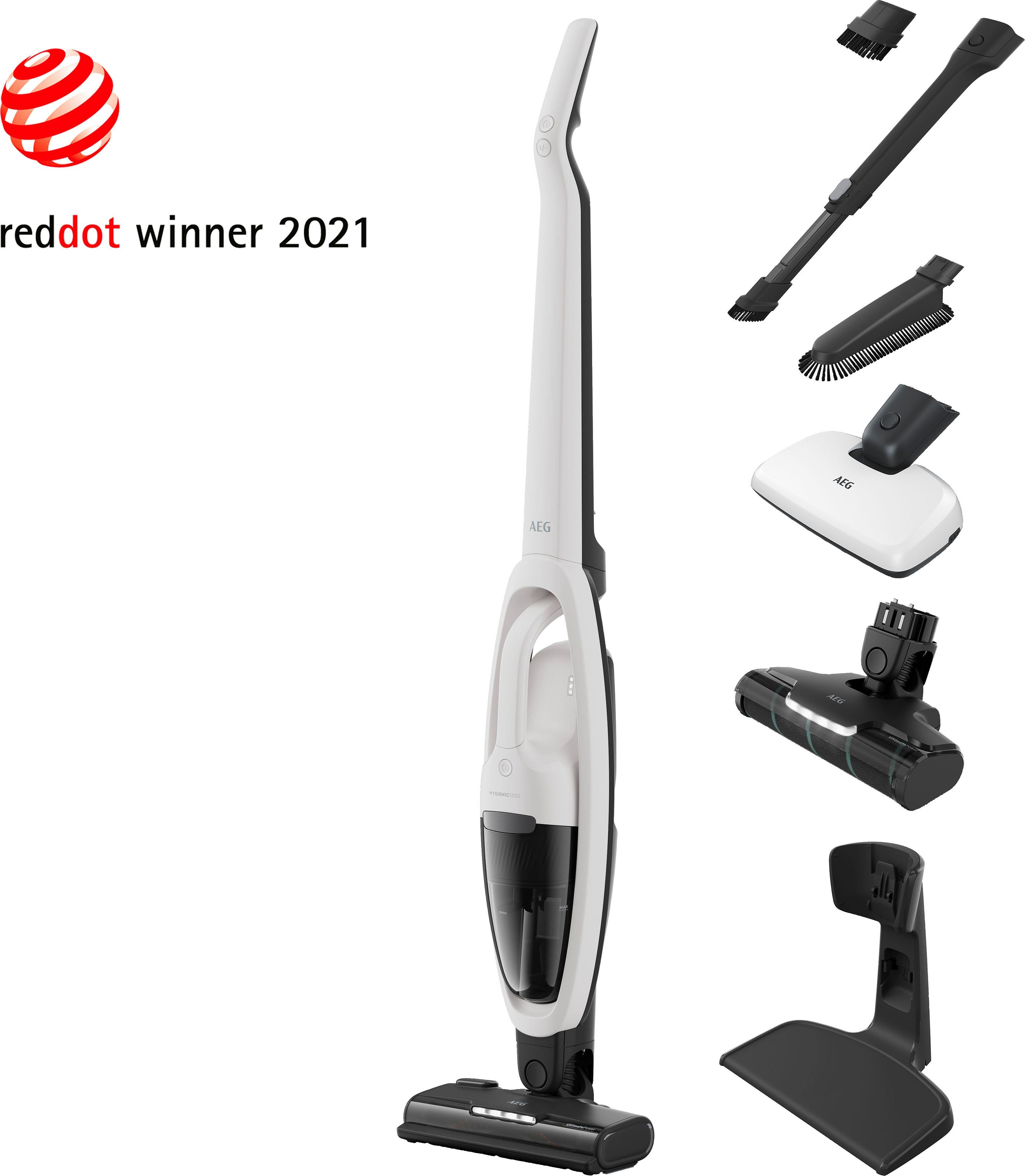 AEG Akku-Hand-und Stielstaubsauger HYGIENIC 5000 AKKU-STAUBSAUGER (AS52H212XN), beutellos, 2in1, leise 79 dB(A), 58 % Recyclingmaterial, bis zu 50 Min. Laufzeit