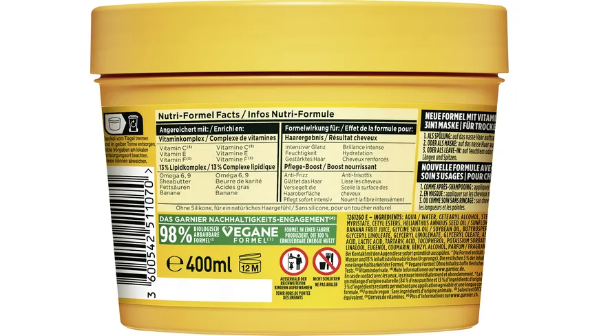 Garnier Fructis Maske Hairfood Banane 400 ml