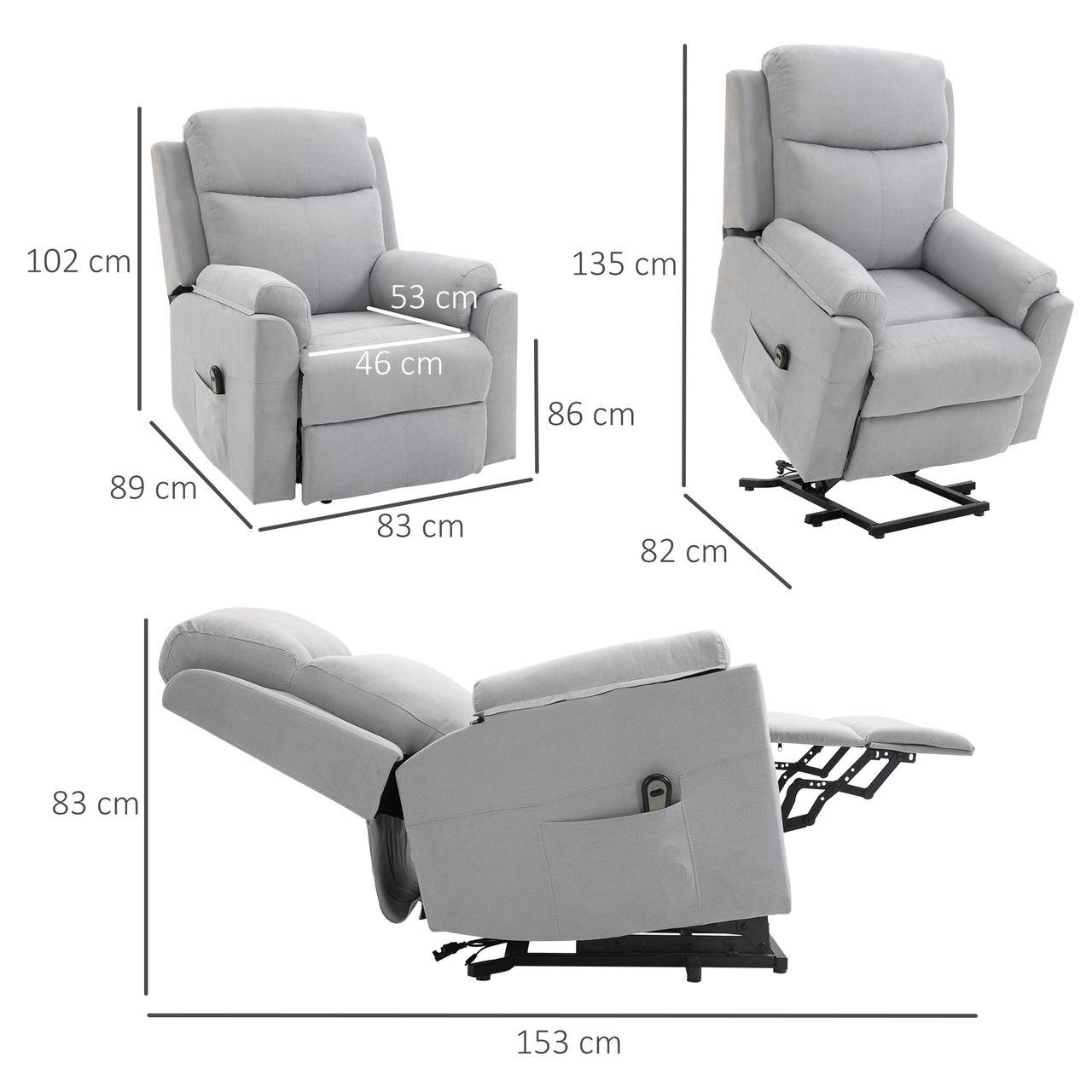 HOMCOM elektrischer Aufstehsessel Sessel mit Aufstehhilfe für Senior Relaxsessel Fernsehsessel Liegefunktion Leinen-Touch Grau 83 x 89 x 102 cm