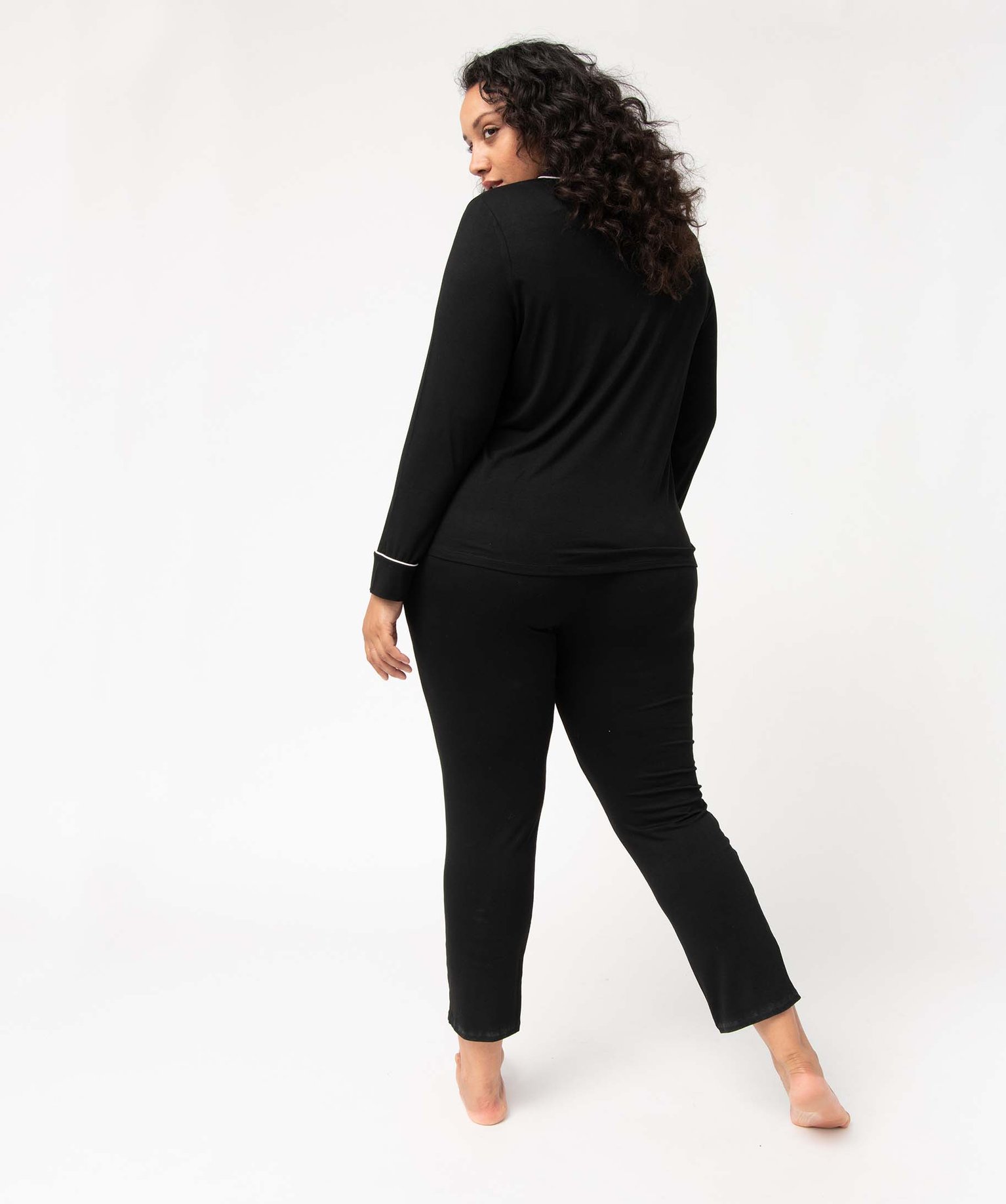Pyjama femme grande taille deux pièces : chemise et pantalon noir | GEMO