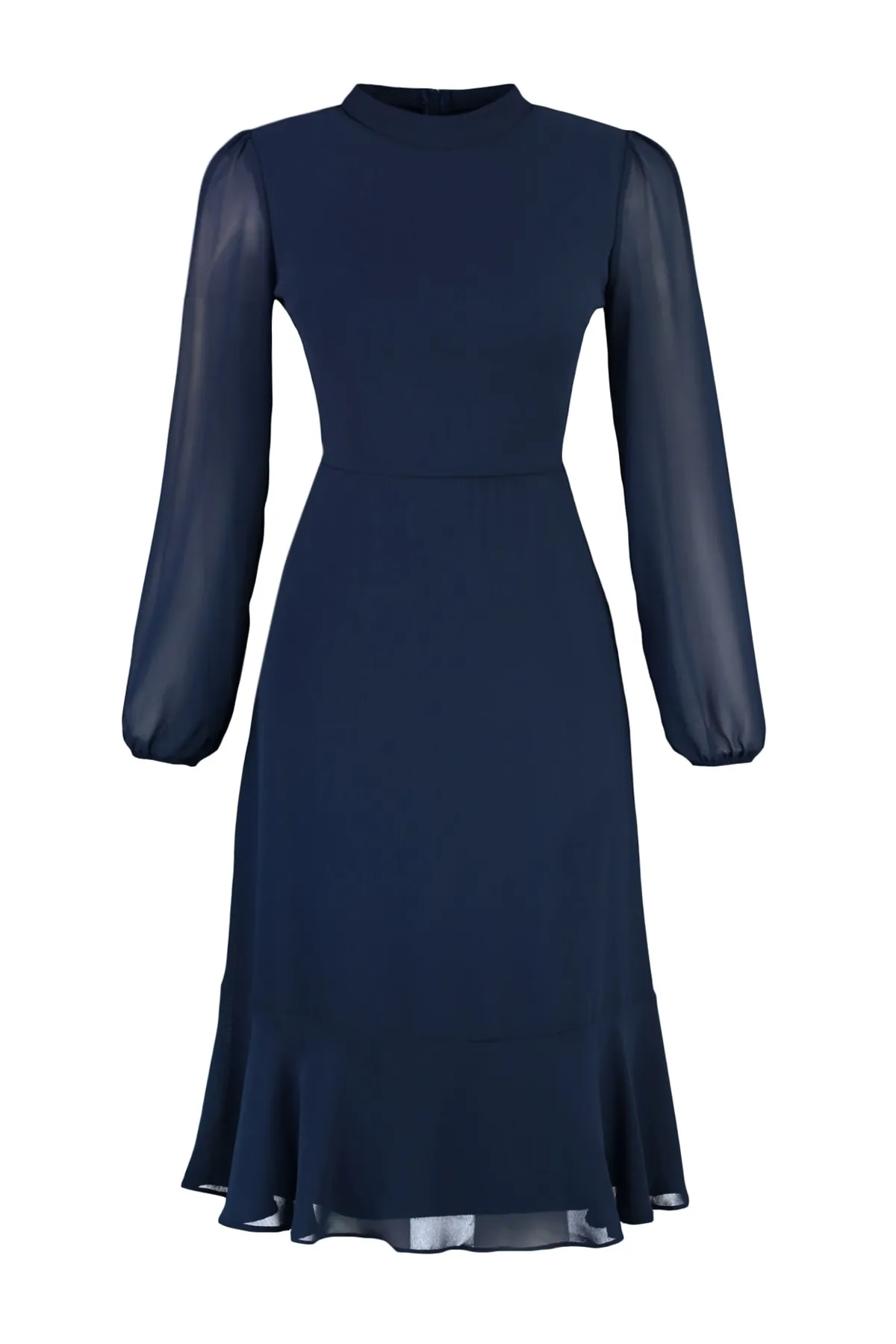 Trendyol Collection  Indigofarbenes A-Linien-Midikleid mit Stehkragen und Chiffongewebe TWOAW20EL1313
