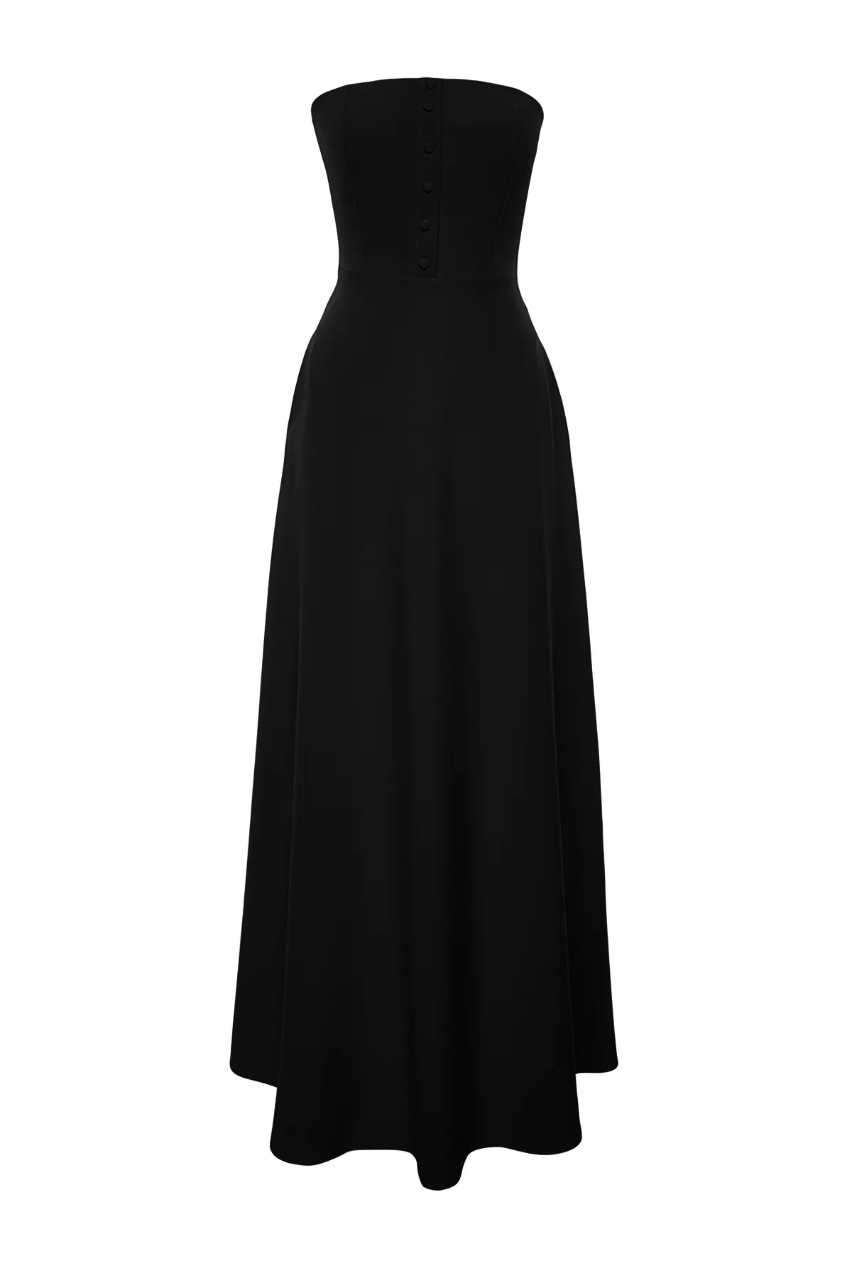 Trendyol Collection  Schwarzes, geknöpftes, langes Abendkleid aus Webstoff TPRSS24AE00095
