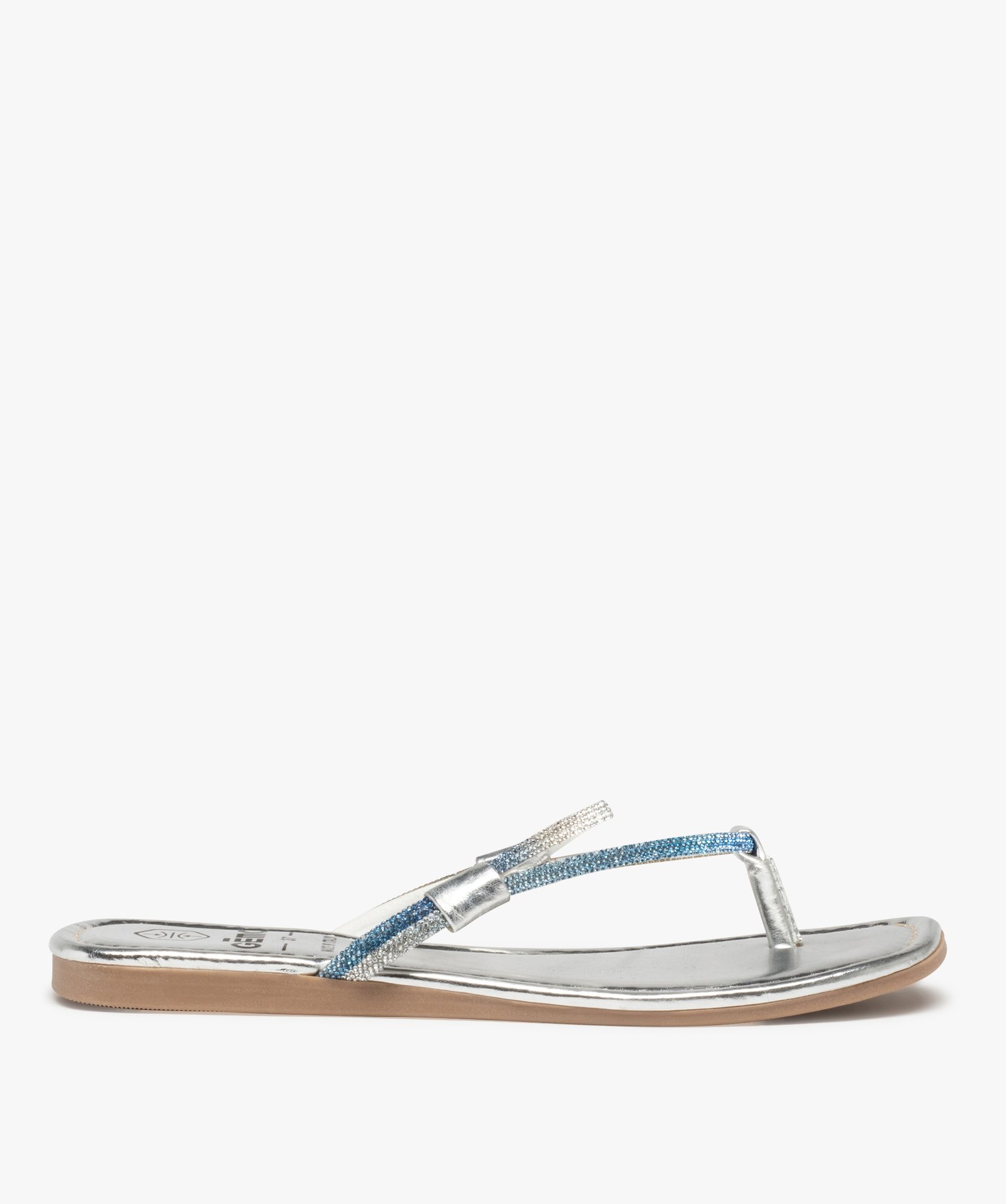 Mules femme plates métallisées à strass argent | GEMO