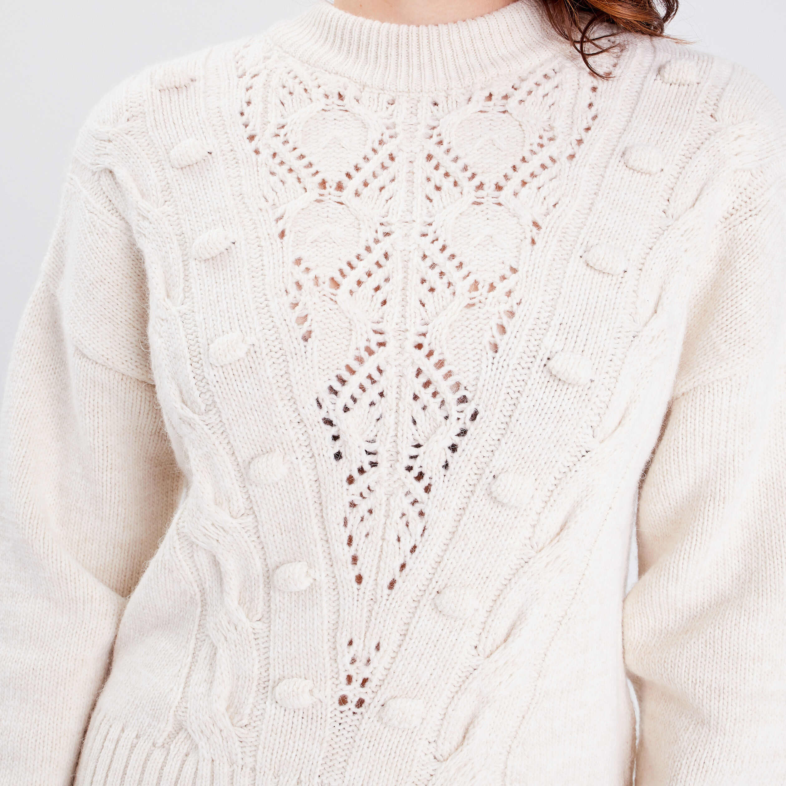 Pull manches longues ajouré ecru femme | Cache Cache