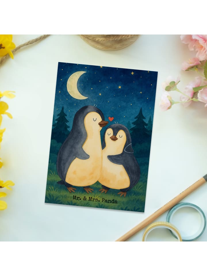 Mr. & Mrs. Panda Postkarte Pinguine Einschlafen Design ohne Spruch in Weiß günstig kaufen onesize