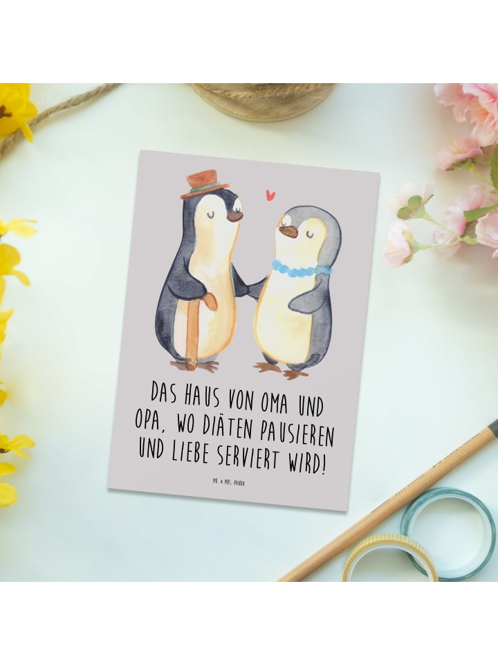 Mr. & Mrs. Panda Postkarte Großelternliebe mit Spruch in Grau Pastell günstig kaufen onesize